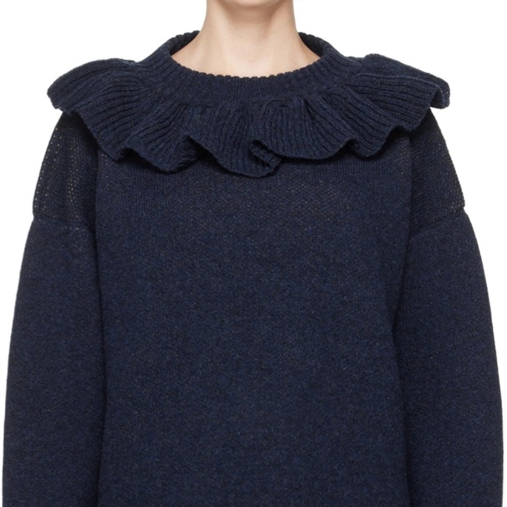 CAWLEY STUDIO Lambswool Ruffle Jumper in Navy, Small, New Condition